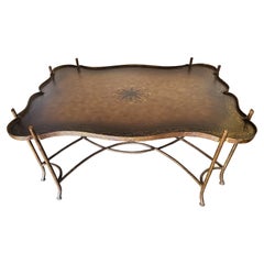 Maitland Smith Gilded Iron Faux Bois Tray Top Statement Tole Cocktail Table