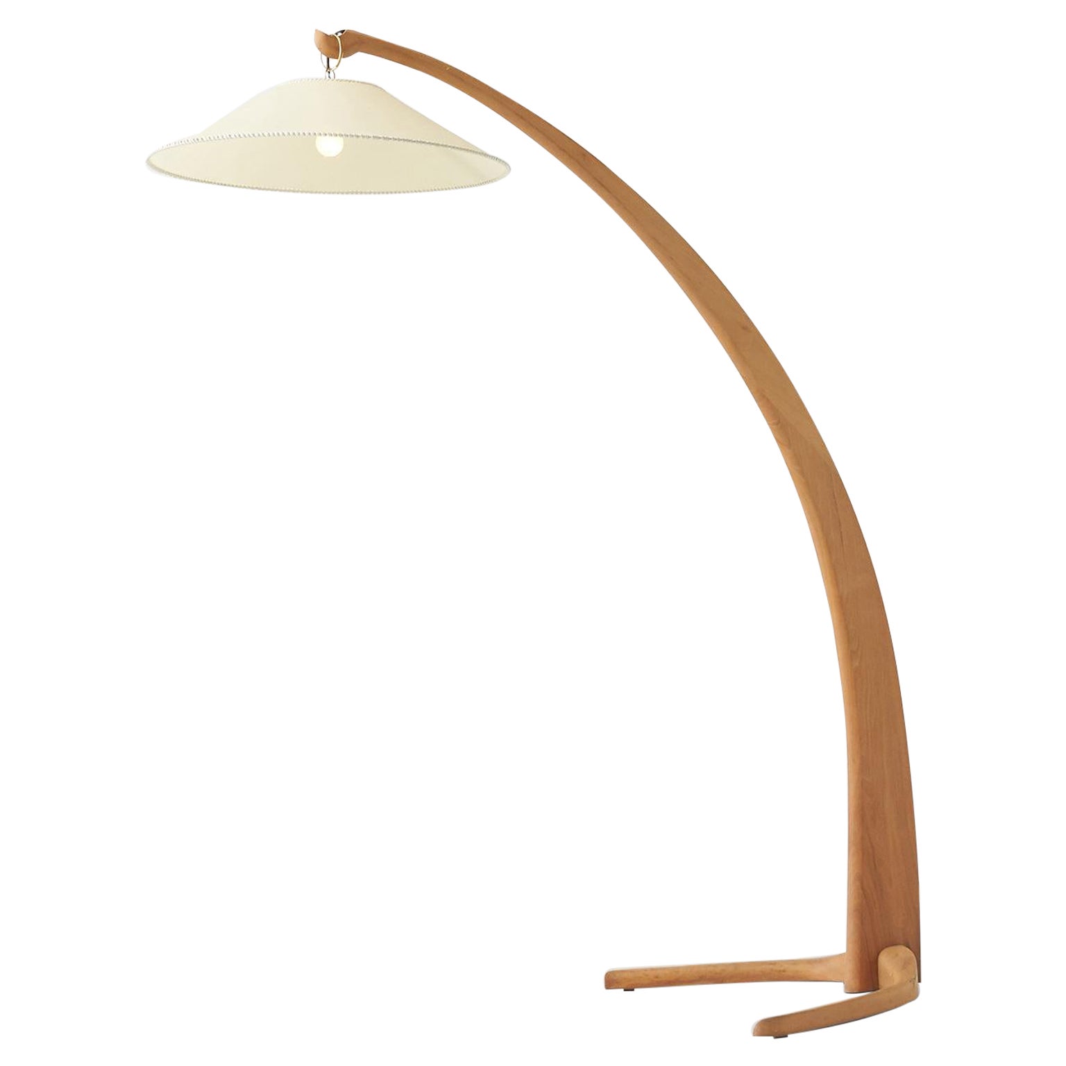 Curved Italian Walnut Floor Lamp For Sale