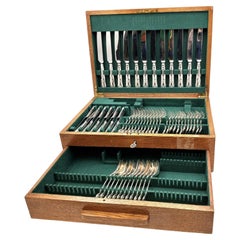 Set di posate in argento sterling da 60 pezzi, modello Midcentury Kings Scatola originale