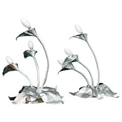 Vintage 20th Century Sterling Silver Calla Lilies Pair of Lamps