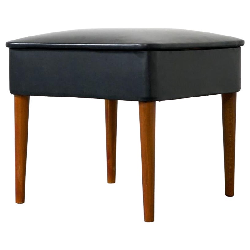 Danish Mid-Century Modern Beech and Vinyl Footstool with Storage For Sale