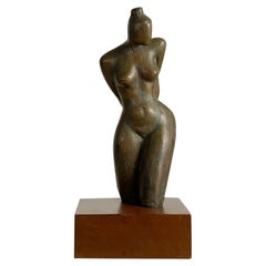 Bronze Figural Nude Sculpture on Wood Base