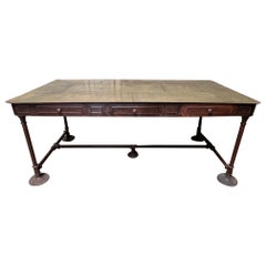 Industrial Iron Desk Work Table with a Brass Top