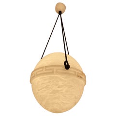 Antique Alabaster Globe Light Fixture with Greek Key Banding, Sweden, 1930