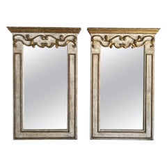 Pair of Italian Painted & Parcel Gilt Mirrors-20th Century