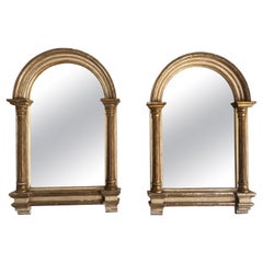 Pair of Italian Arched Painted & Parcel Gilt Mirrors