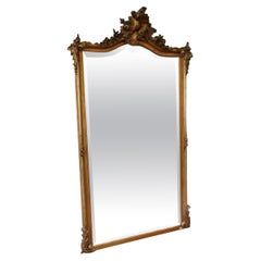French Serpentine Gilt Wood Acanthus Foliage Shell Crest Wall Mirror, C. 1820 