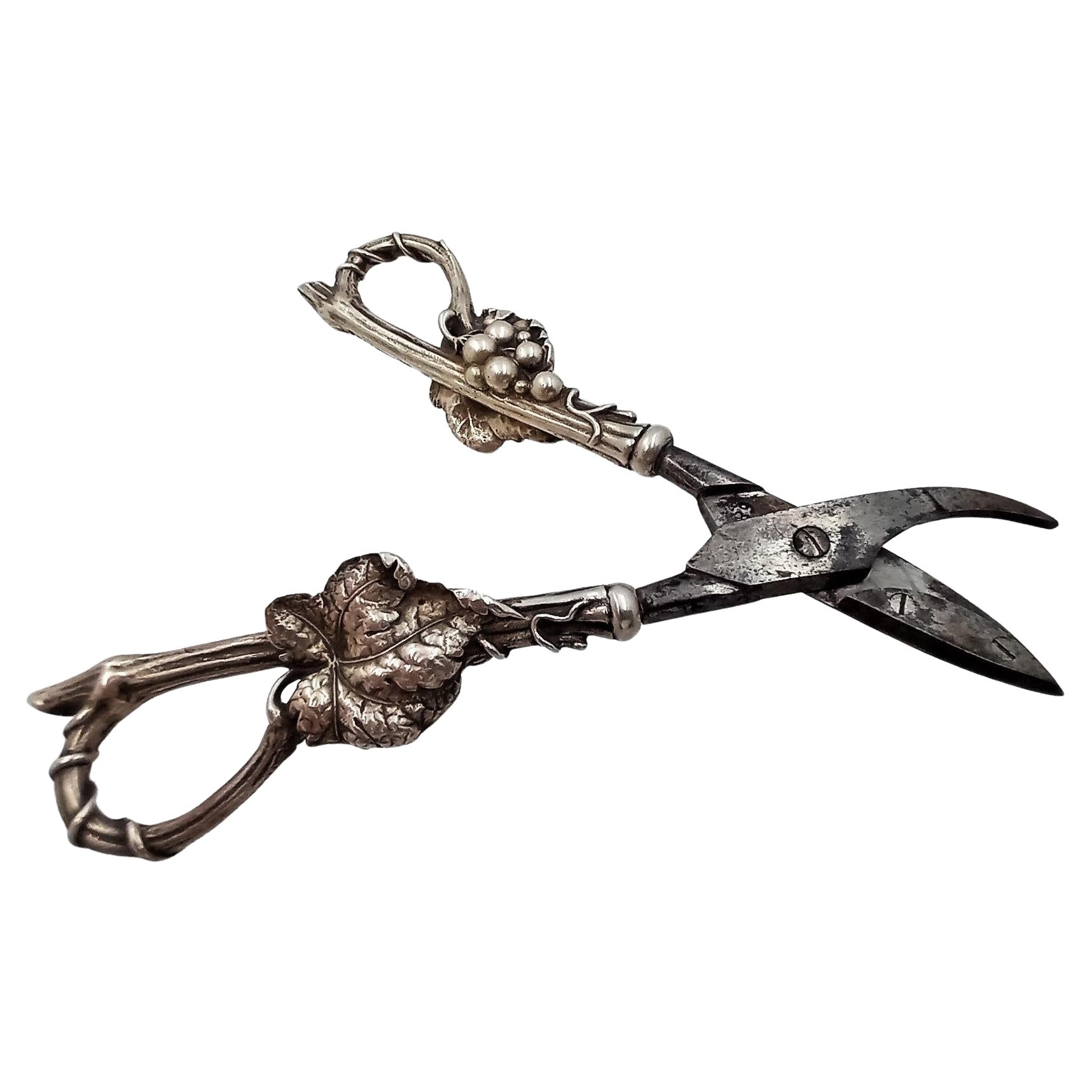 Sterling Silver Grape Shears, Whiting Manufacturing Art Nouveau Vine Pattern For Sale