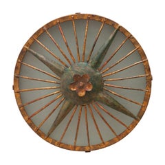 1940s French Hand-Hammered Iron Gilt Sunburst Light Fixture