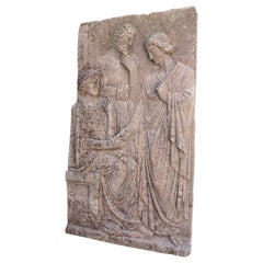 Bas Relief Carved Limestone Plaque Depicting Classical Figures