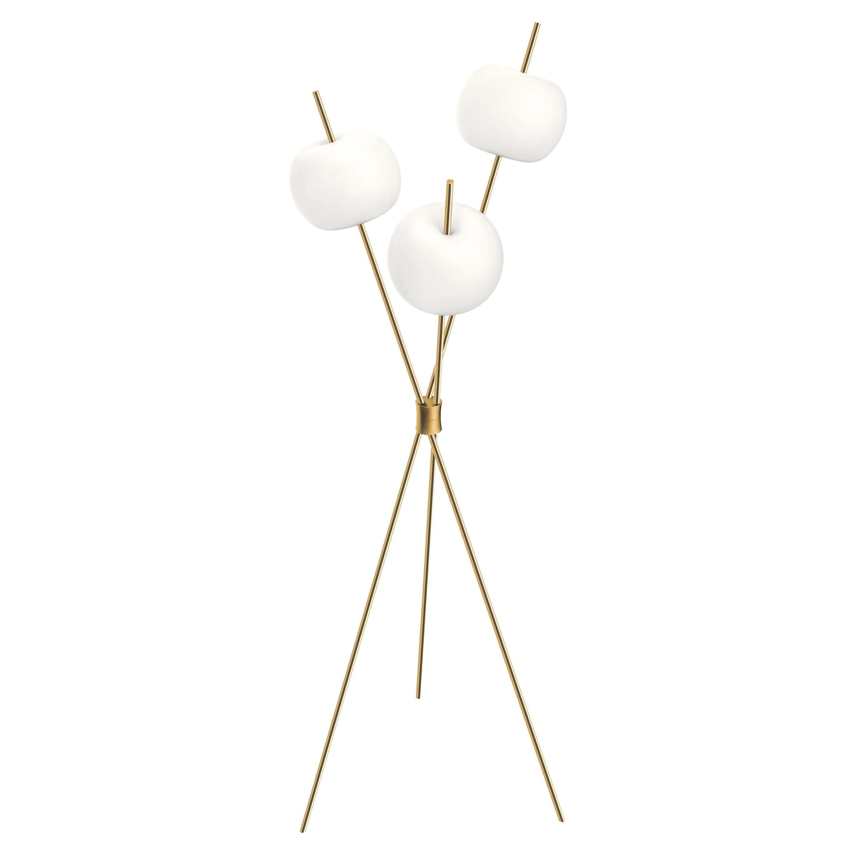 'Kushi' Opaline Glass and Brass Three-Stemmed Floor Lamp for KDLN For Sale