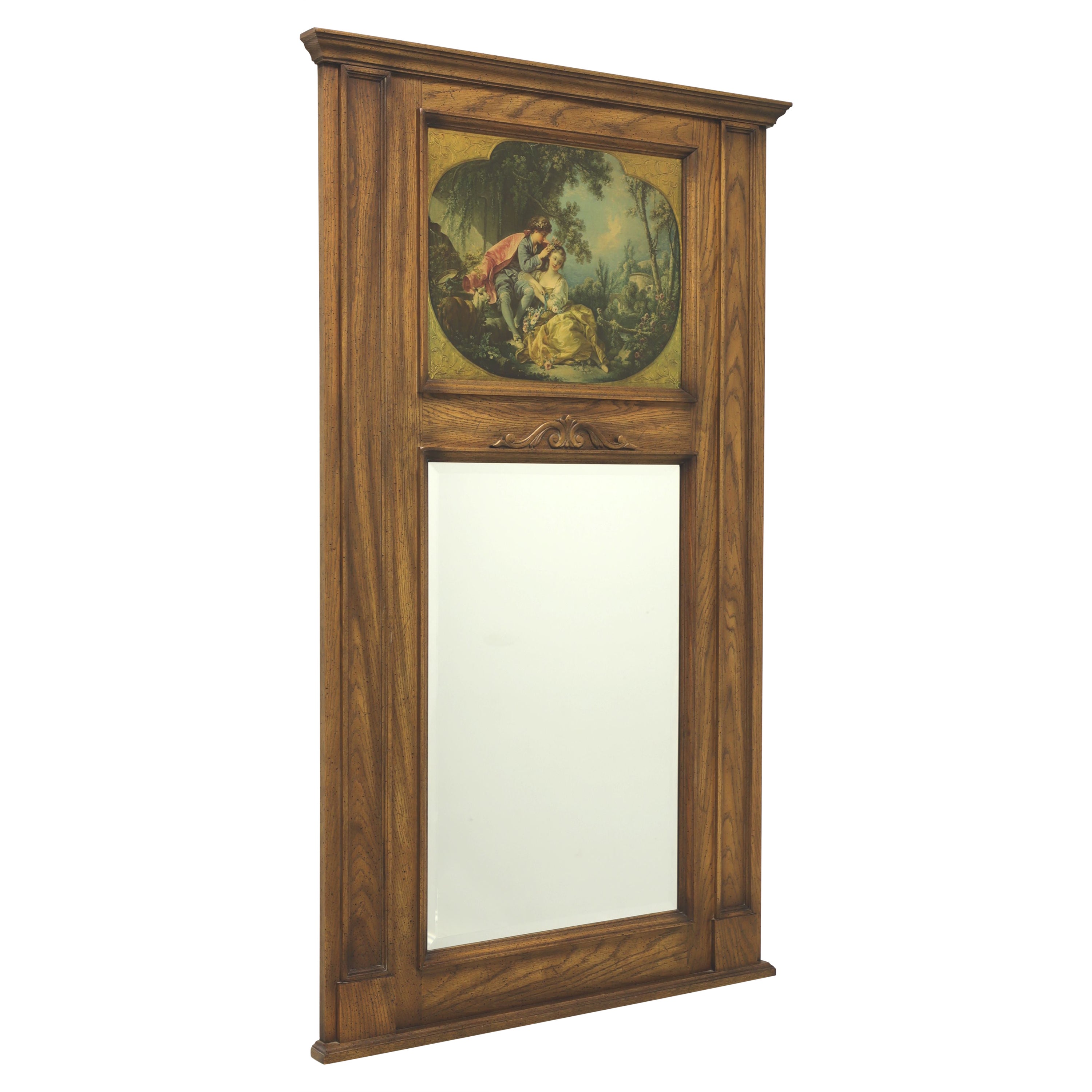 CENTURY FURNITURE Oak French Country Trumeau Monumental Beveled Wall Mirror For Sale