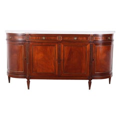 French Directoire Style Mahogany Buffet Curved Sides Carrara Marble Top