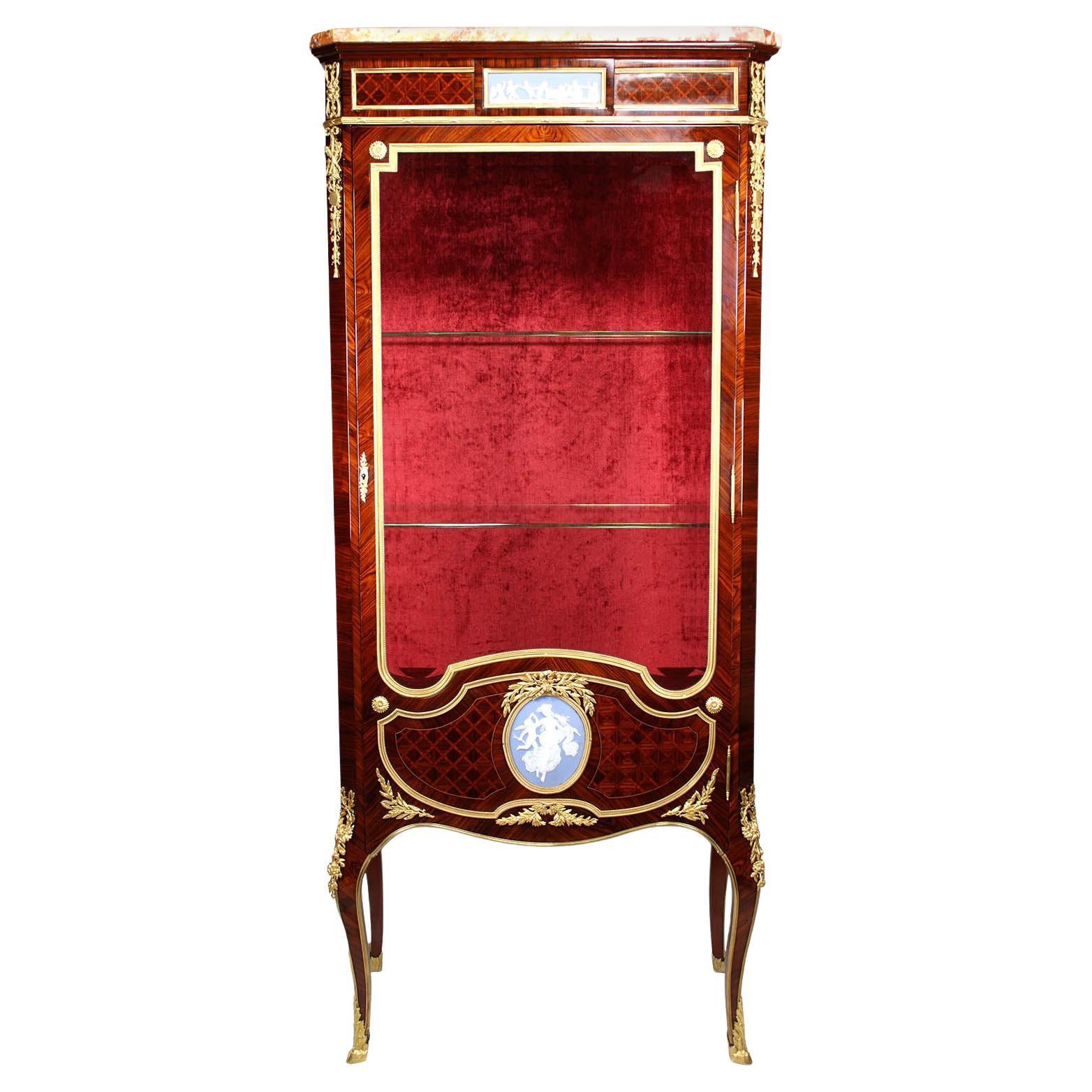 Louis XV Style Ormolu and Jasperware-Mounted Vitrine, Manner of François Linke