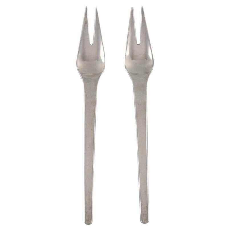Two Georg Jensen Caravel Cold Meat Forks in Sterling Silver