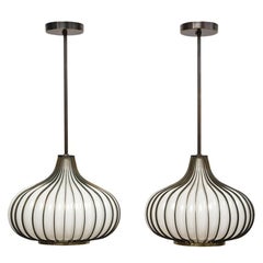 Vintage Onion Pendant Lamps, Bronze, Glass, Light Craft of California