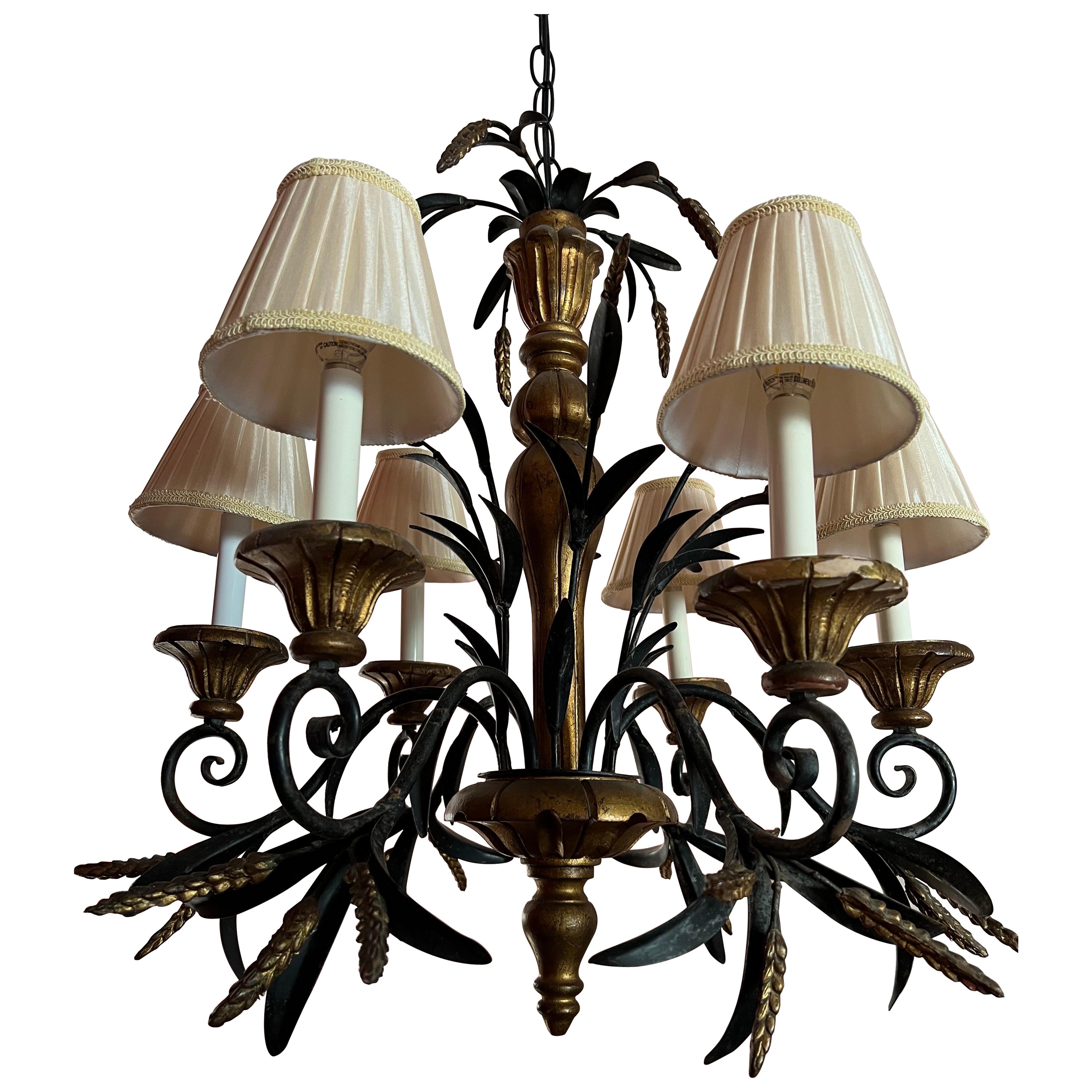 Tole Wheat Sheaf Chandelier in the style of Currey and Company
