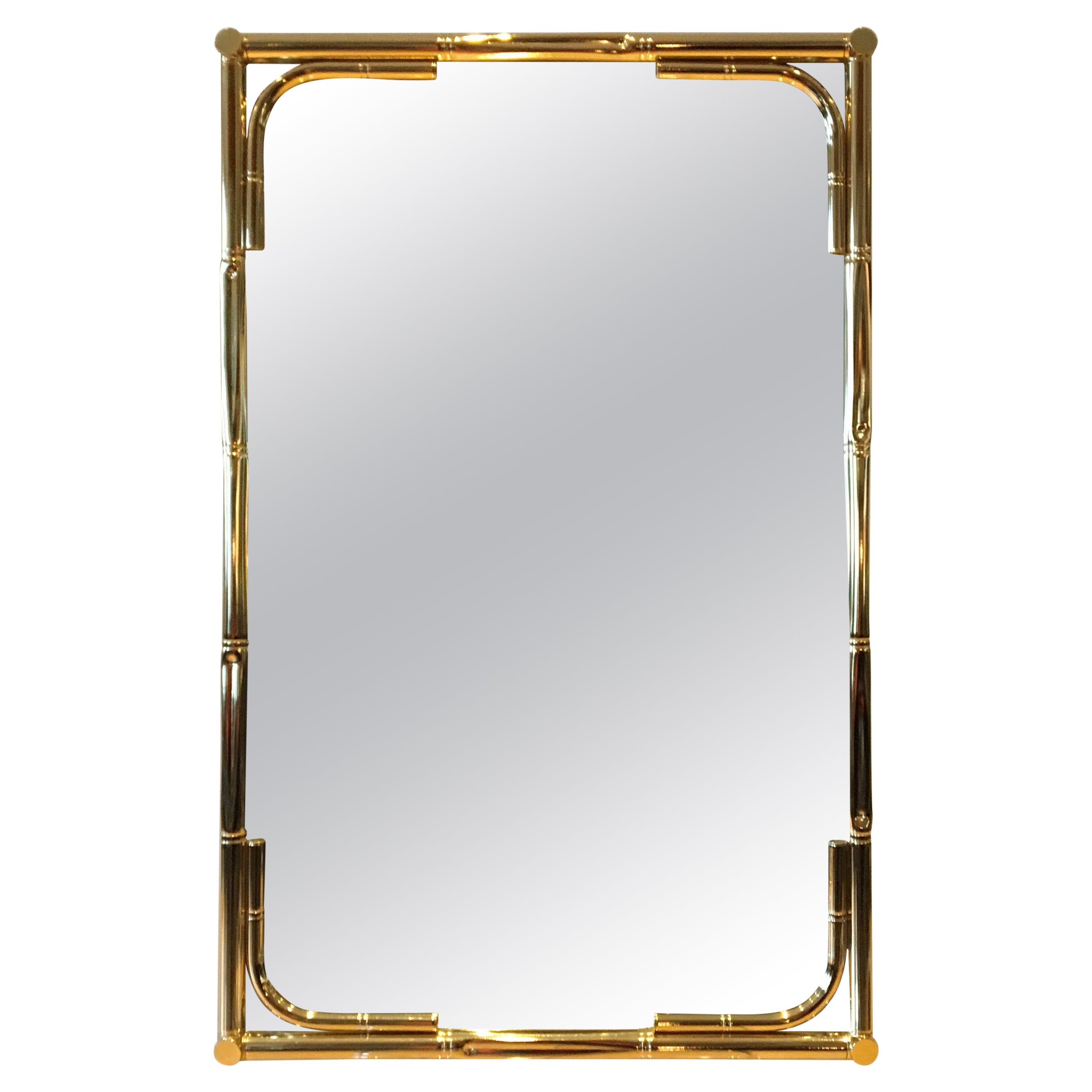 Faux Bamboo Gilt Metal Mirror, Italy, 1970s