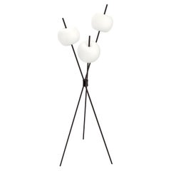 'Kushi' Opaline Glass and Metal Three-Stemmed Floor Lamp for KDLN in Black
