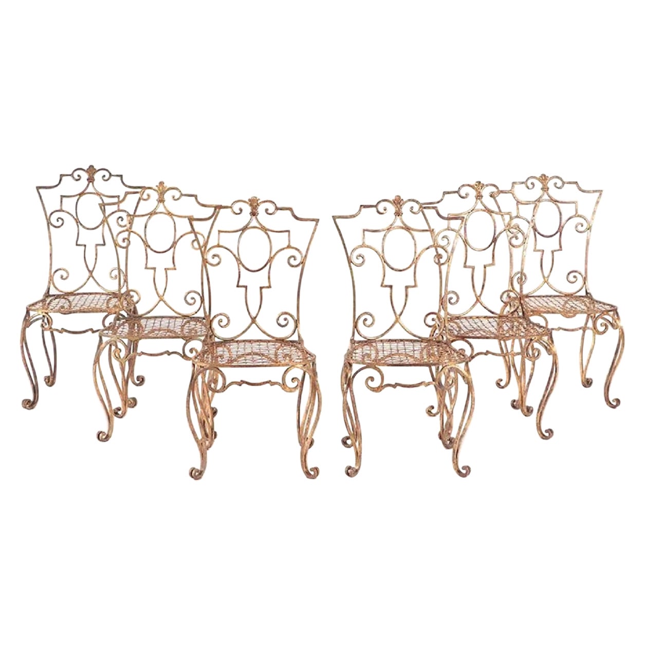 Jean-Charles Moreux Gilt Iron Chairs, Set of 6 For Sale