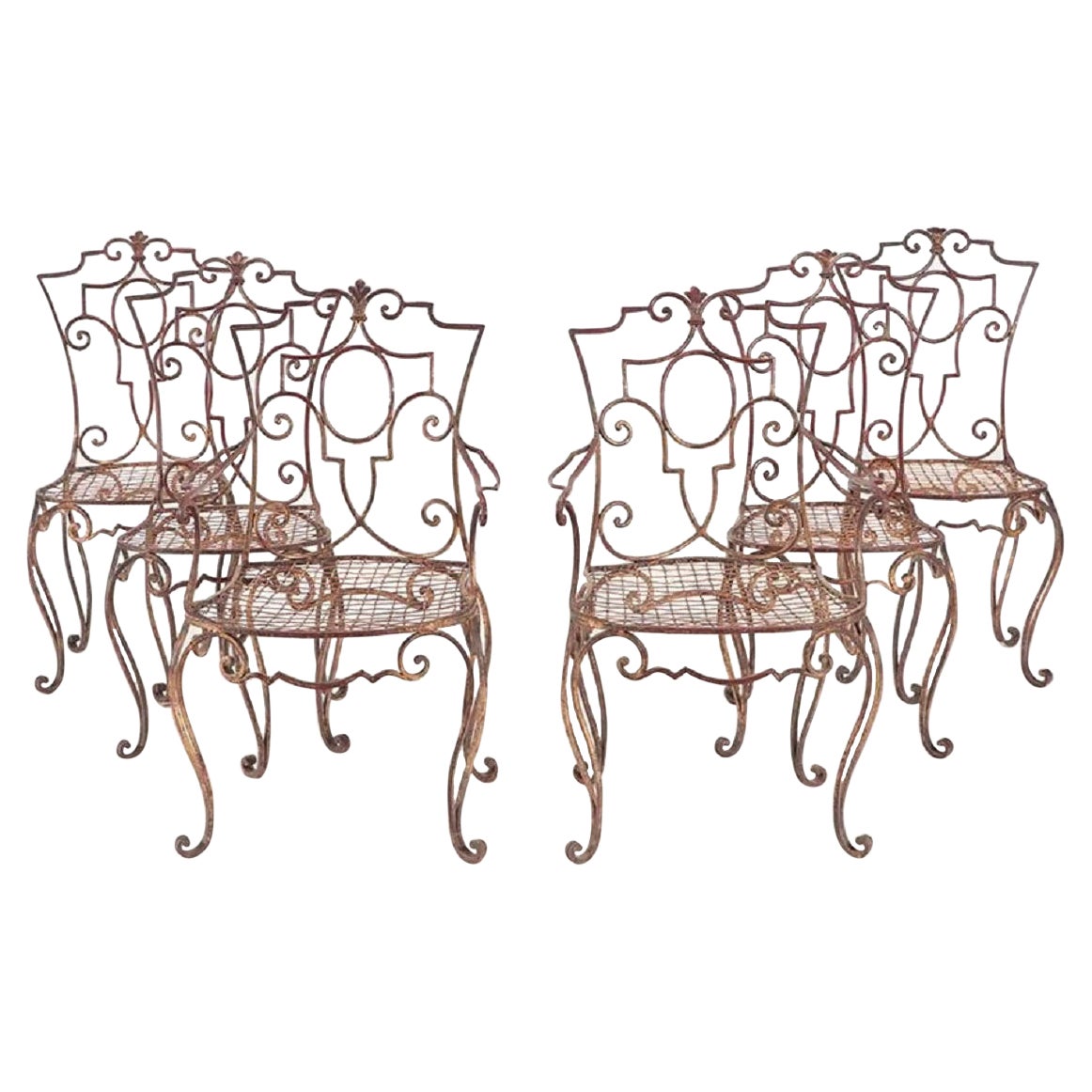 Set of 6 Jean-Charles Moreau French Iron Chairs