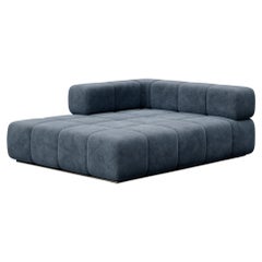 Contemporary Modular Sofa Settee in Velvet Blue Marine with metal base