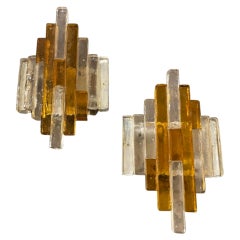 1970s Set of Two Mid-Century Modern Iconic Poliarte Murano Glass Wall Sconces