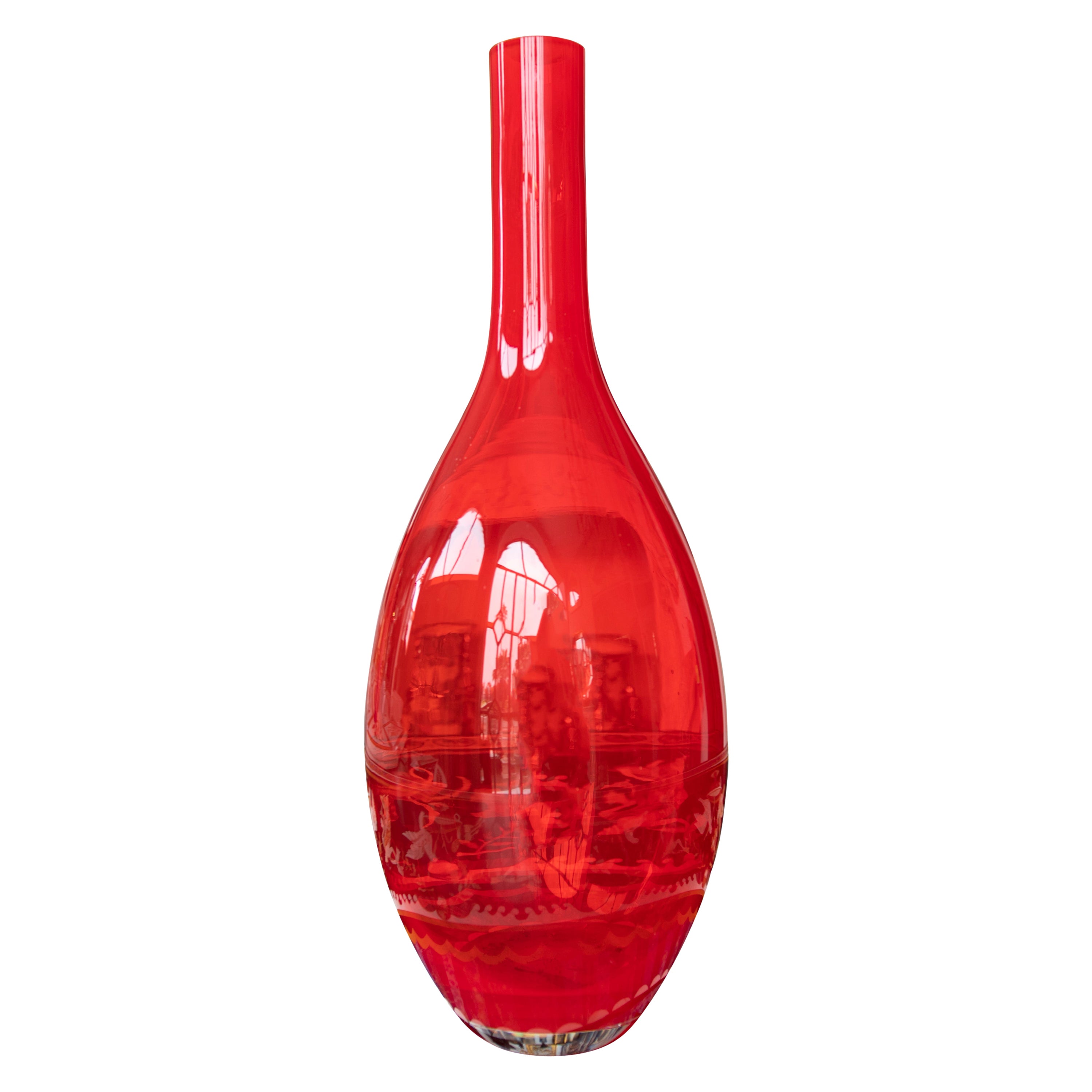 Vase rouge de Murano à haut col des années 1980