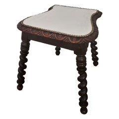 Antique Needlepoint Re-upholstered Carved Beveled Top Barley Twist Legs Stool