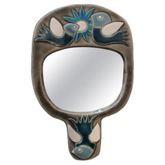 Mithé Espelt Ceramic Hand Mirror, circa 1960, France