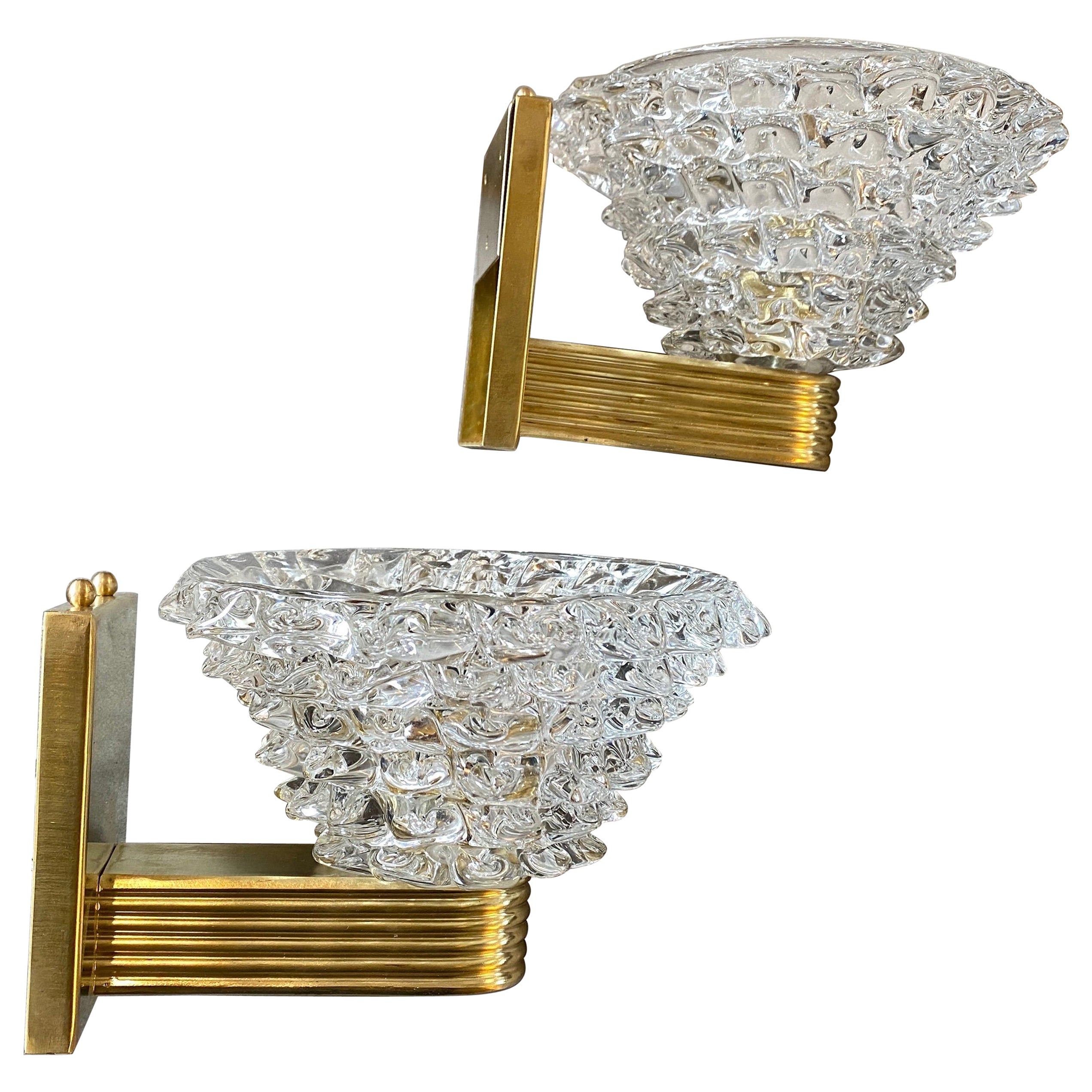 1980 Two Barovier Style Mid-Century Modern Rostrato Murano Glass Wall Sconces