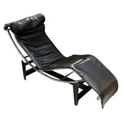 Le Corbusier LC4 Black Leather Chaise Chaise Longue by Cassina
