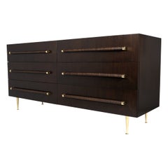 TH Robsjohn Gibbings Dresser for Widdicomb in Mahogany Cane Handles & Brass Legs