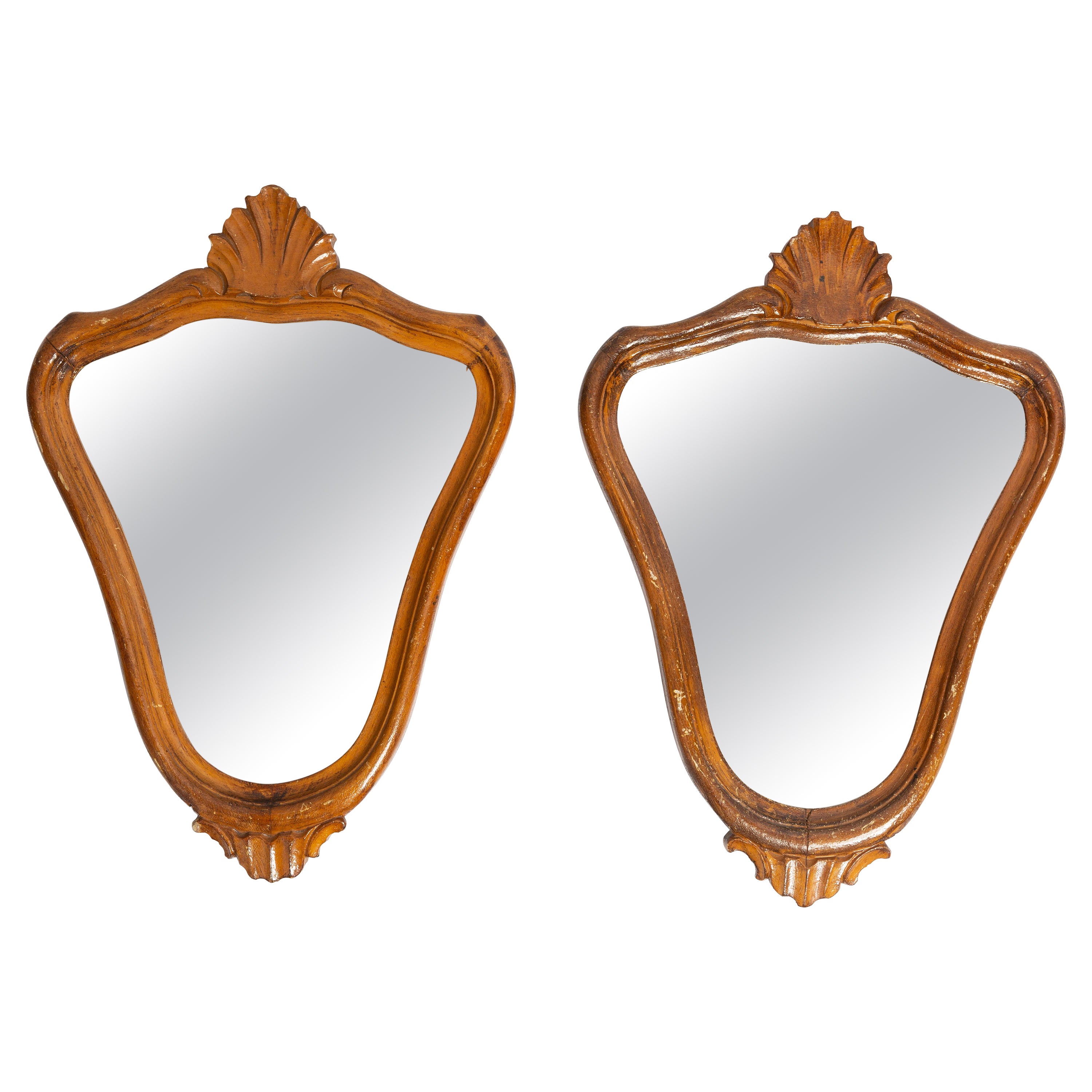 Pair of Mid Century Decorative Vintage Mirrors in Gold Frame, Italy, 1960s