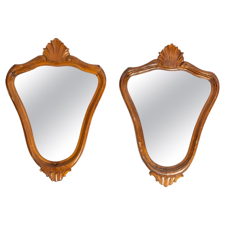 Pair of Mid Century Decorative Vintage Mirrors in Gold Frame, Italy, 1960s For Sale