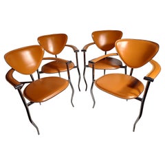 Mid Century Modern Set of 8 Arrben Marilyn Stiletto Leather Dining Chairs Italy