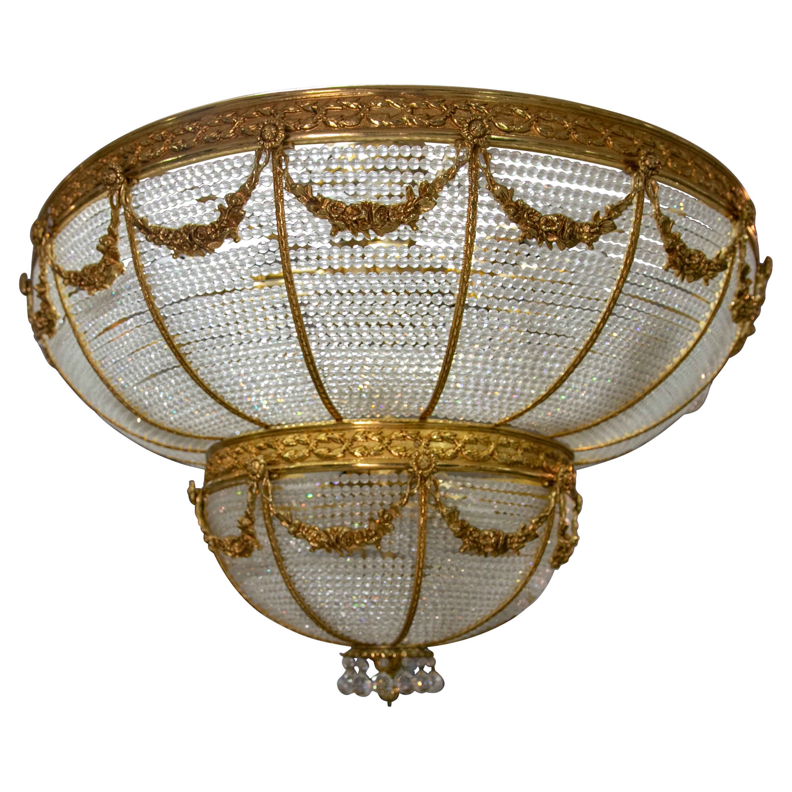 1970s Italian Ceiling Lamp in Glass and Gilded Bronze For Sale