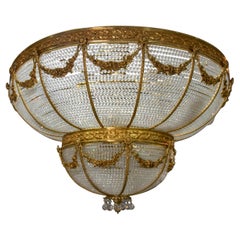 1970s Italian Ceiling Lamp in Glass and Gilded Bronze