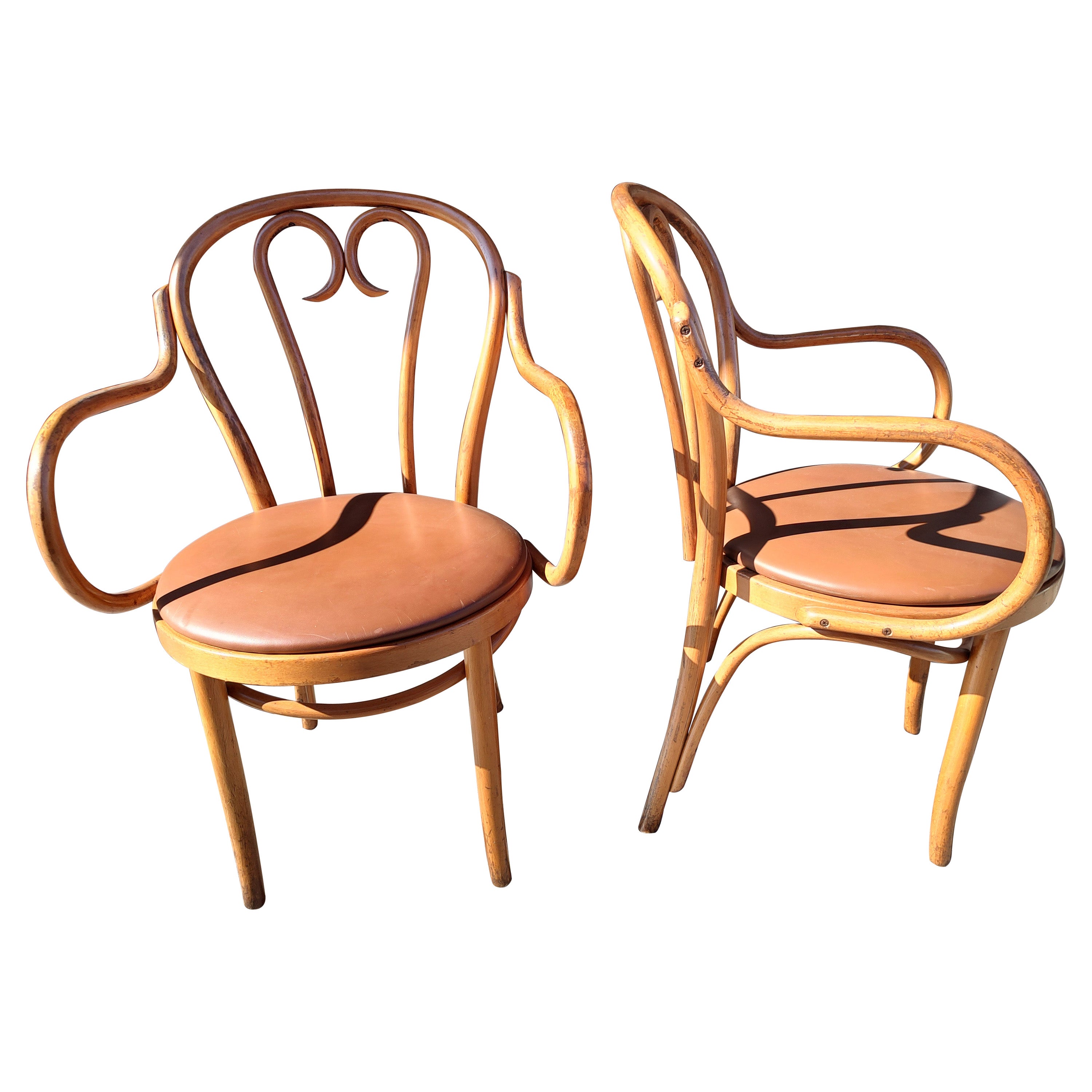 Hand-Crafted Pair of Thonet Style Bentwood Armchairs, C1960 For Sale
