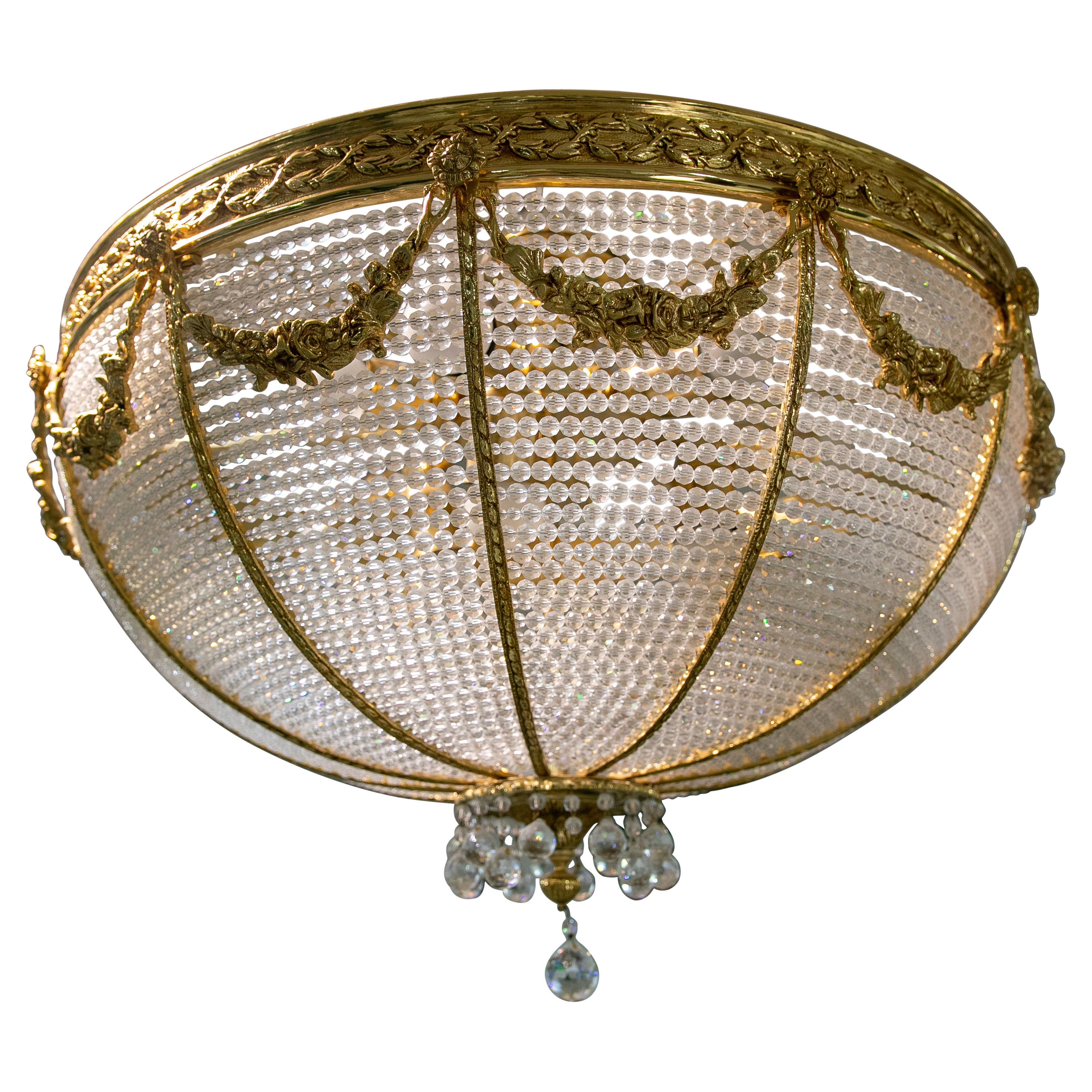1970s Italian Ceiling Lamp in Glass and Gilded Bronze For Sale