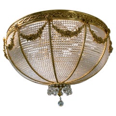 1970s Italian Ceiling Lamp in Glass and Gilded Bronze