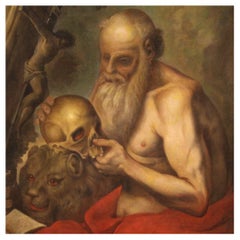 17th Century Oil on Canvas Antique Italian Religious Painting Saint Jerome, 1670