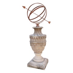 Limestone Garden Armillary Sundial with Carved Tassels and Floral/Foliate Motifs