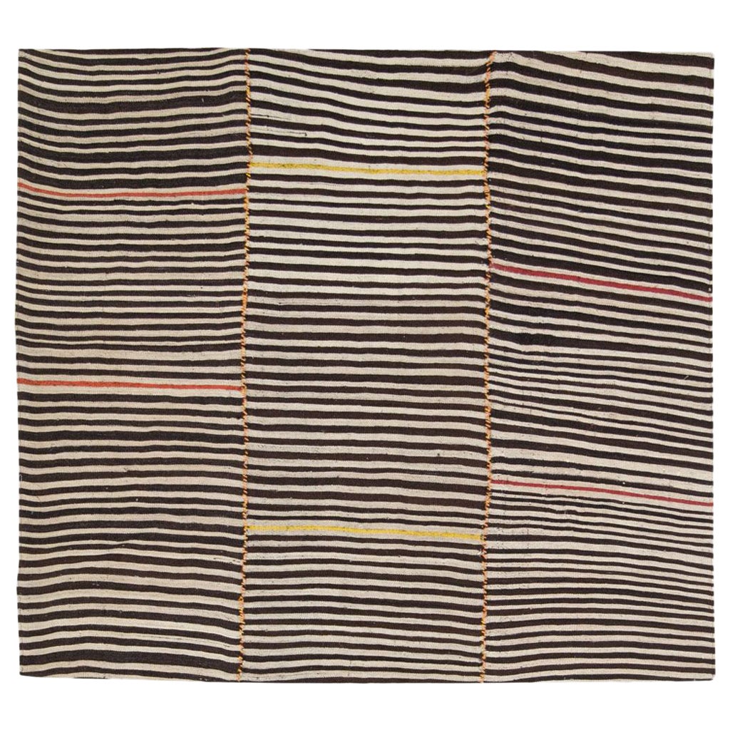 Mid-20th Century Handmade Persian Flatweave Kilim Zebra Print Square Accent Rug