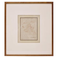 Ubaldo Gandolfi "Head of a Woman" Red Chalk Drawing 1728-1781 Signed
