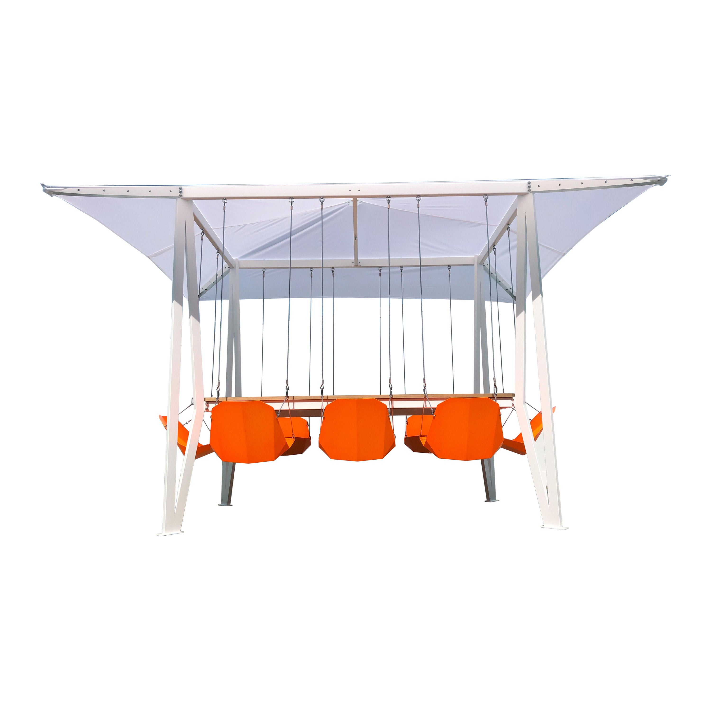 Outdoor-Swing-Tisch mit 8 Sitzern und Tischplatte aus lackierter Ulme