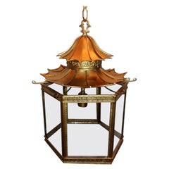 Wonderful French Gilt Bronze Pagoda Chinoiserie Octagonal Glass Lantern Fixture