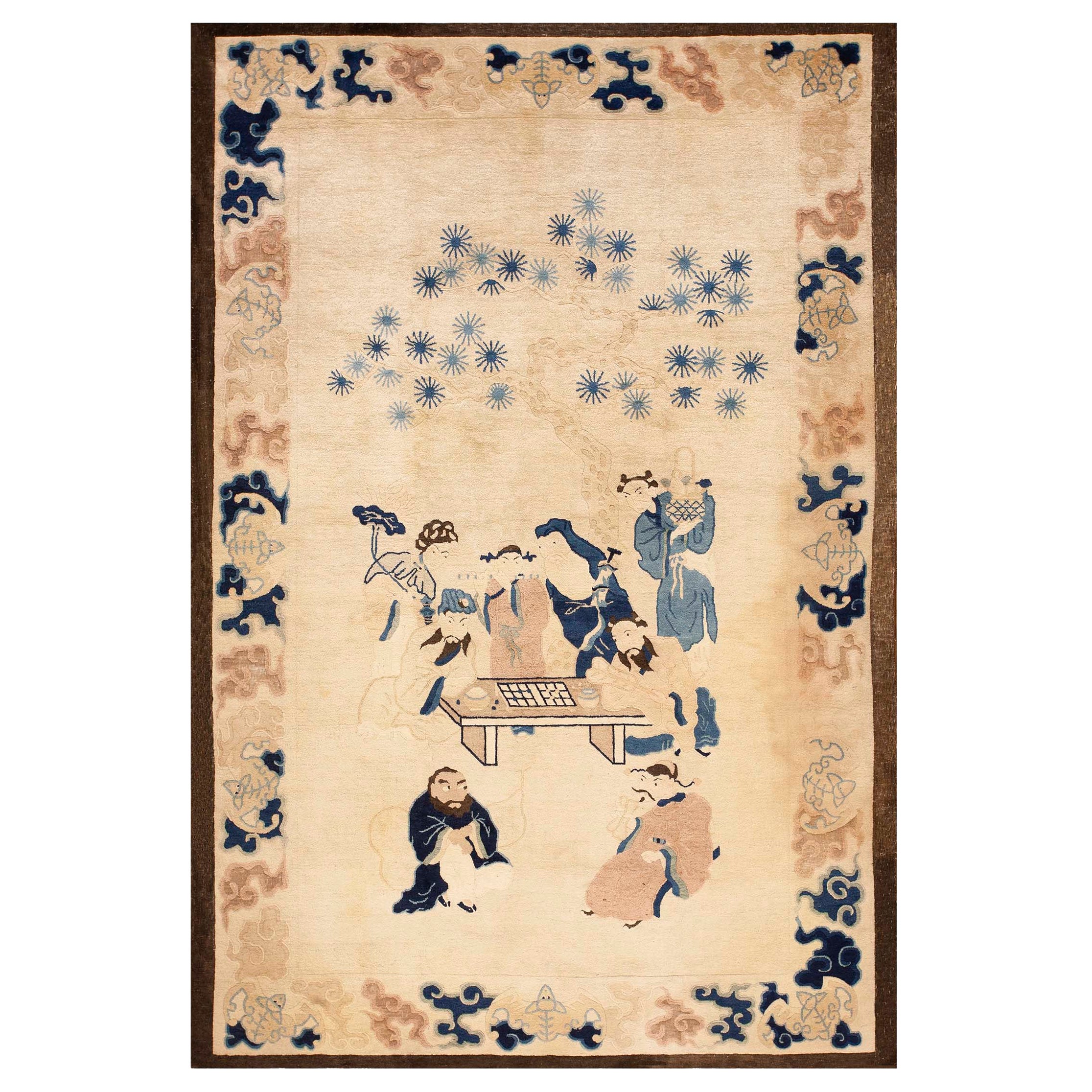 Early 20th Century Chinese Peking Carpet with Eight Immortals Playing Weiqi "Go" For Sale