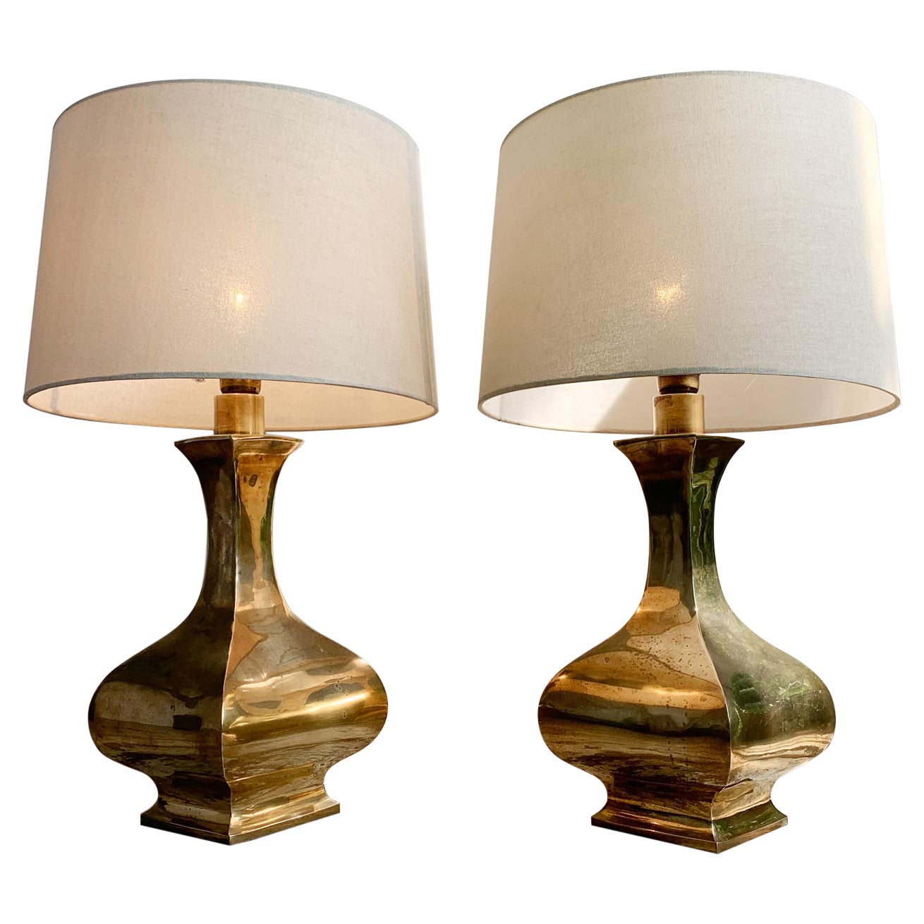 Pair of Gold Maria Pergay Brass Plated Table Lamps For Sale