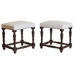 Pair Italian Late Baroque Painted & Lacqured Pinewood Upholstered Benches
